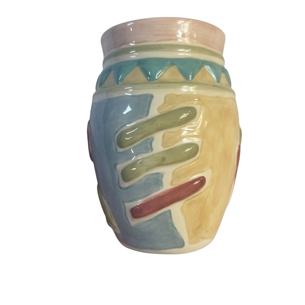 B&D China Abstract Pastel‎ Ceramic Vase Postmodern Embossed Geometric 5 Inch